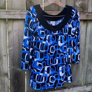 Worthington Blue and Black Geometric Top